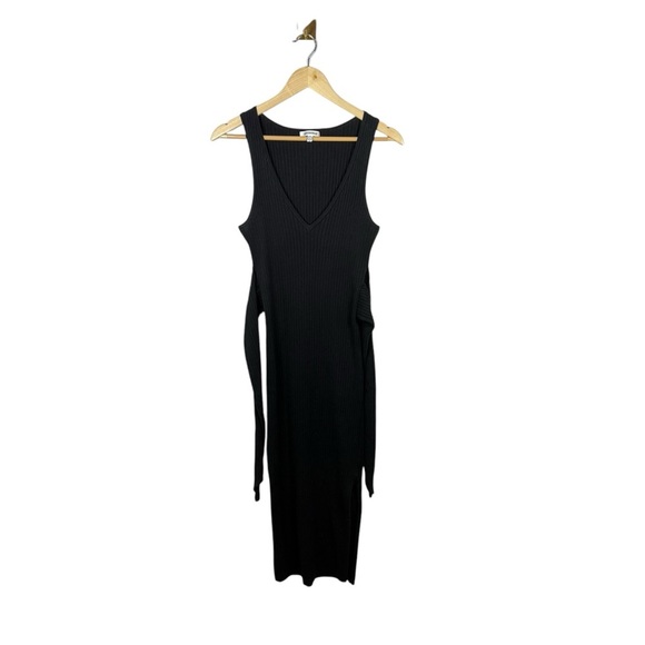 Good American Women’s Rib Knit Tie Waist Side Slit Midi Dress Black Size M (2) - Picture 8 of 16